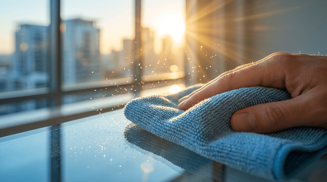 Professional cleaning worker maintaining a spotless office environment